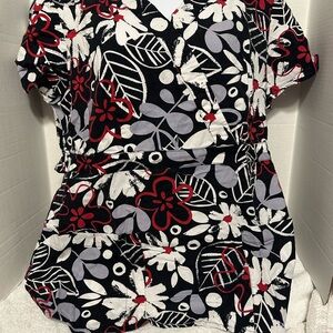 Grey's Anatomy Black and Red Floral scrub top
